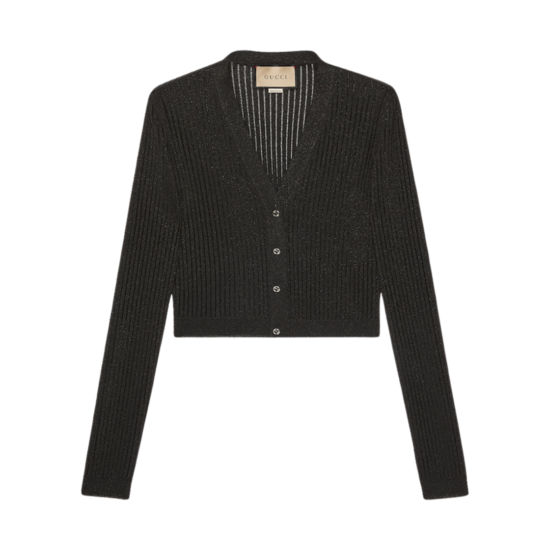 (W) 구찌 립 스티치 비스코스 라메 가디건 블랙((W) Gucci Rib Stitch Viscose Lame Cardigan Black) - 1