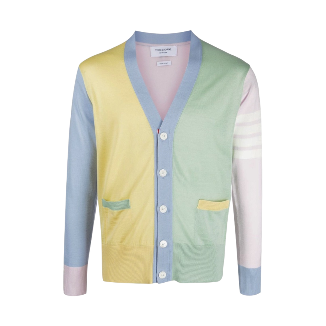 MKC002F-Y1014-996 Thom Browne Fun-Mix Fine Merino 4-Bar Classic V-Neck Cardigan Seasonal Multicolor