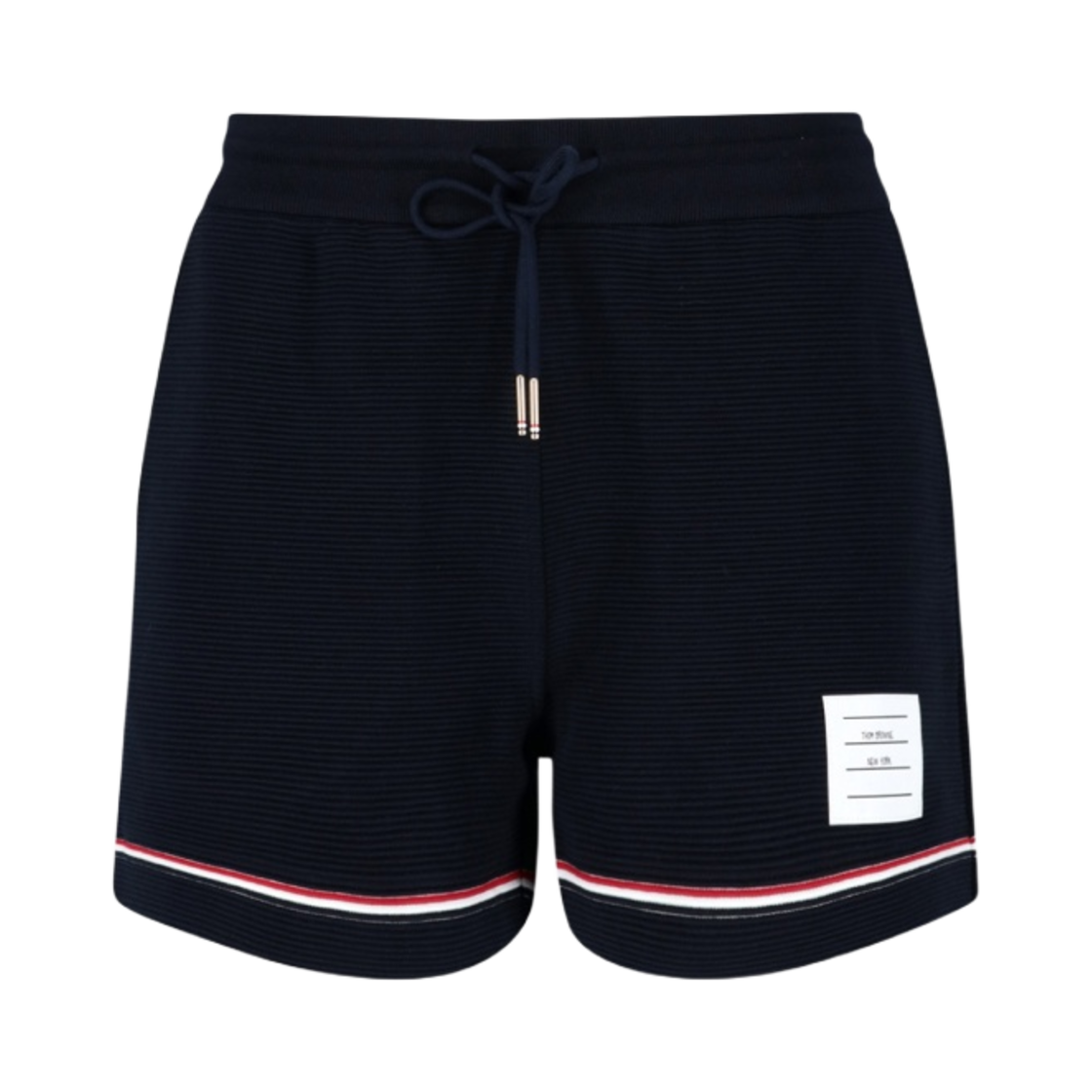 (W) 톰브라운 오토만 립 스트라이프 헴 미드 타이 쇼츠 네이비((W) Thom Browne Ottoman Rib Stripe Hem Mid Thigh Shorts Navy) - 1