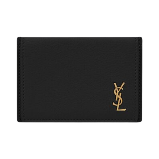 Saint Laurent Tiny Cassandre Card Case in Grained Leather Black