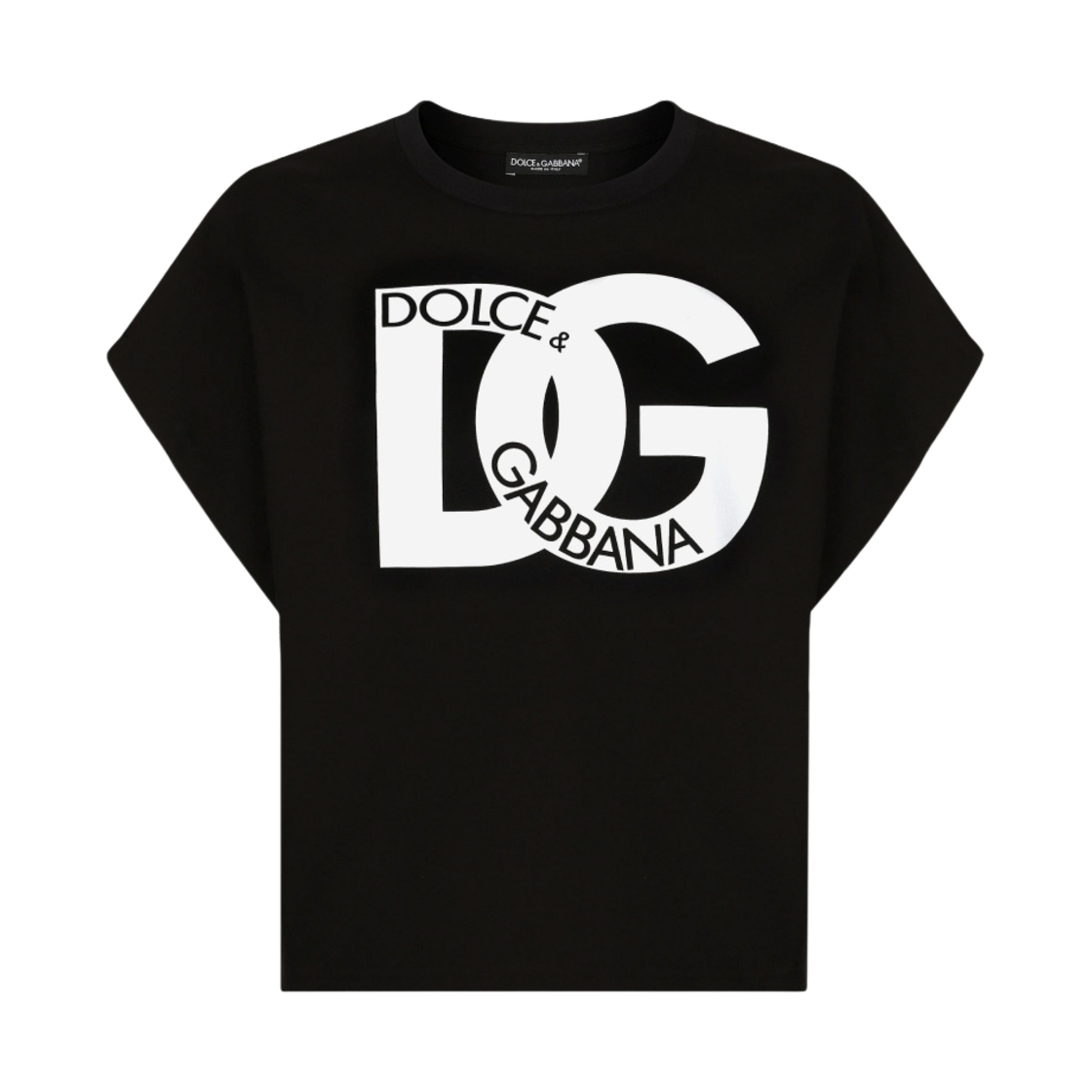 (W) 돌체 앤 가바나 DG 프린트 저지 티셔츠 블랙((W) Dolce & Gabbana Jersey T-Shirt with DG Print Black) - 1