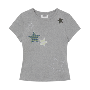 AEAE Check Star Tee Melange Grey