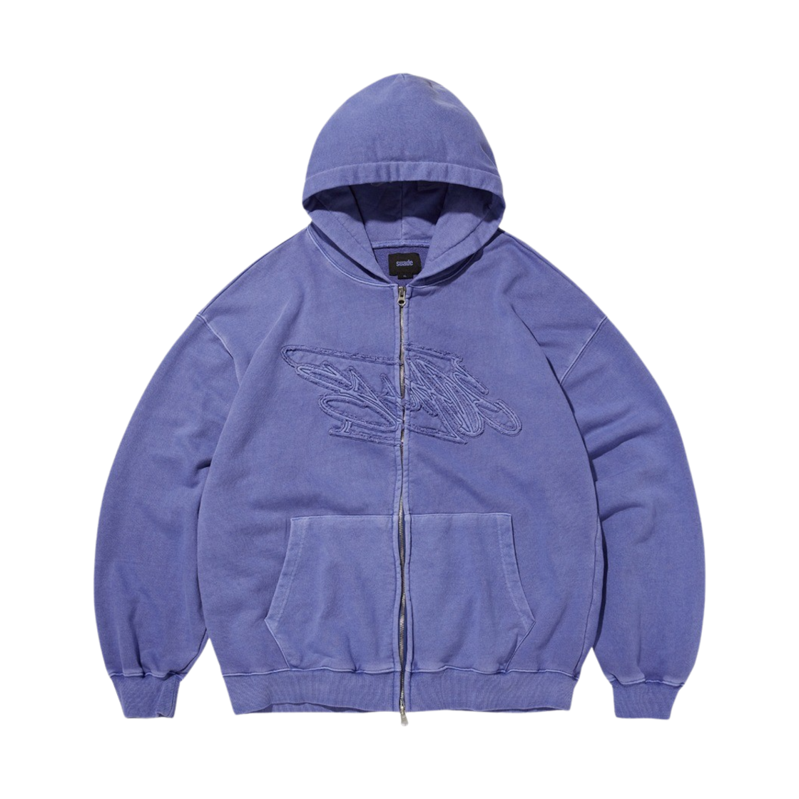 스웨이드 루즈 스웨이드 후드 집업 피그먼트 퍼플
