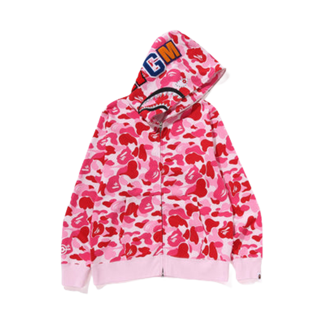 베이프 ABC 카모 크리스탈 스톤 샤크 풀 집 후드 핑크(BAPE ABC Camo Crystal Stone Shark Full Zip Hoodie Pink)