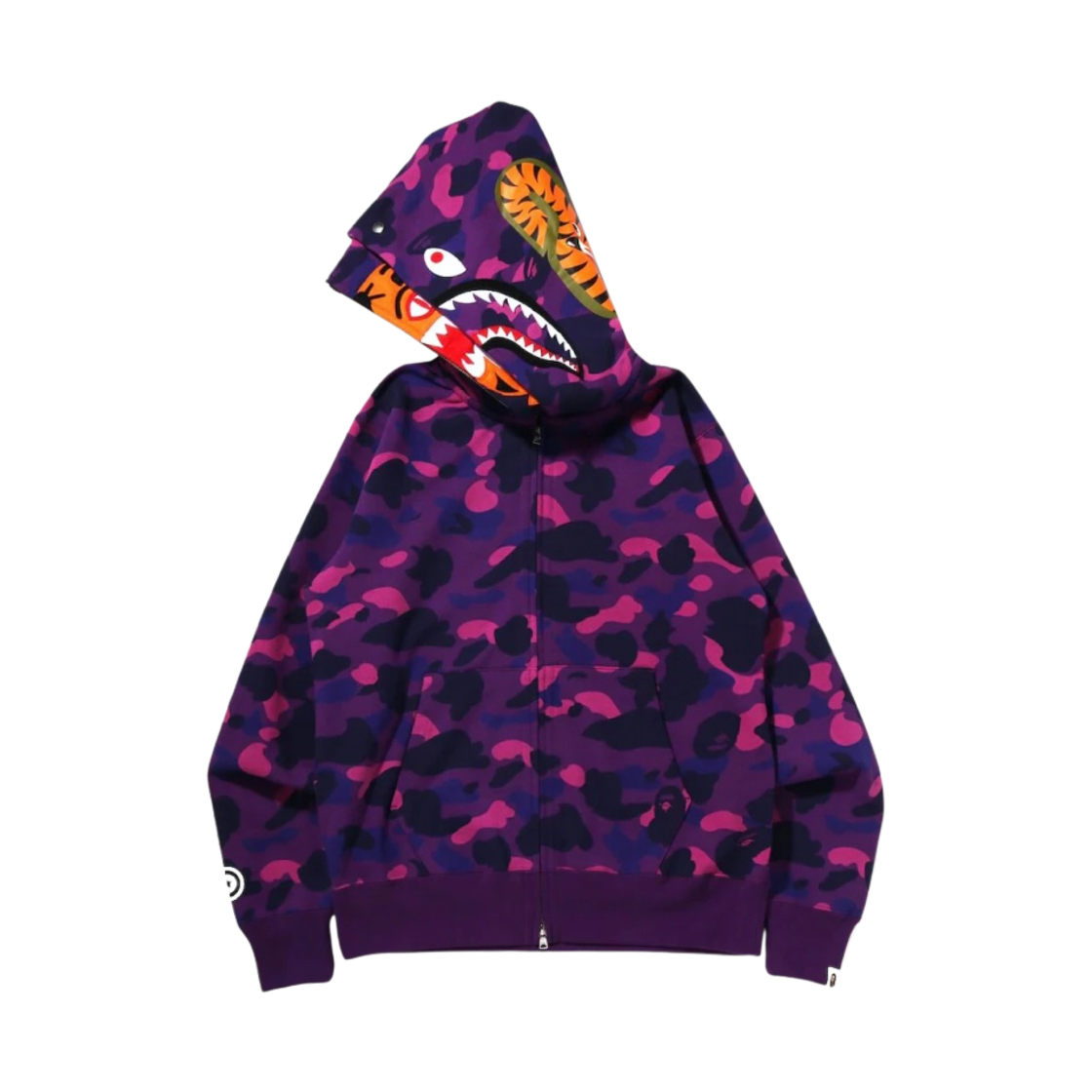 베이프 컬러 카모 타이거 샤크 와이드 풀 집 후드 퍼플(BAPE Color Camo Tiger Shark Wide Full Zip Hoodie Purple) - 2
