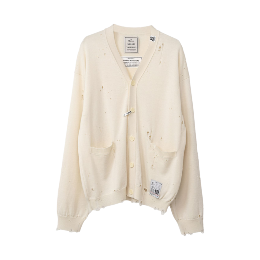 J11CD501-WHITE Maison Mihara Yasuhiro Distressed Knit Cardigan White