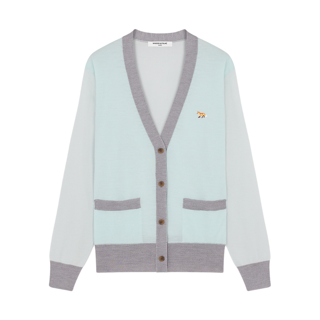 MW00505KT1036-P305 (W) Maison Kitsune Baby Fox Patch Color Block Cardigan Peppermint