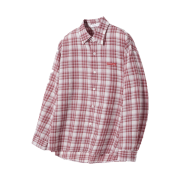 SLOW RECORD HOUSE Seersucker Oversized Check Shirts Red