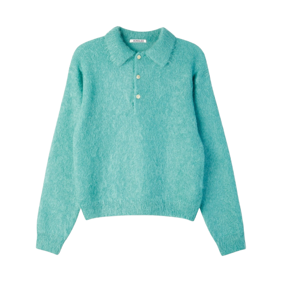 (W) 오라리 브러쉬드 슈퍼 키드 모헤어 니트 폴로 블루 - 22AW((W) Auralee Brushed Super Kid Mohair Knit Polo Blue - 22AW) - 1