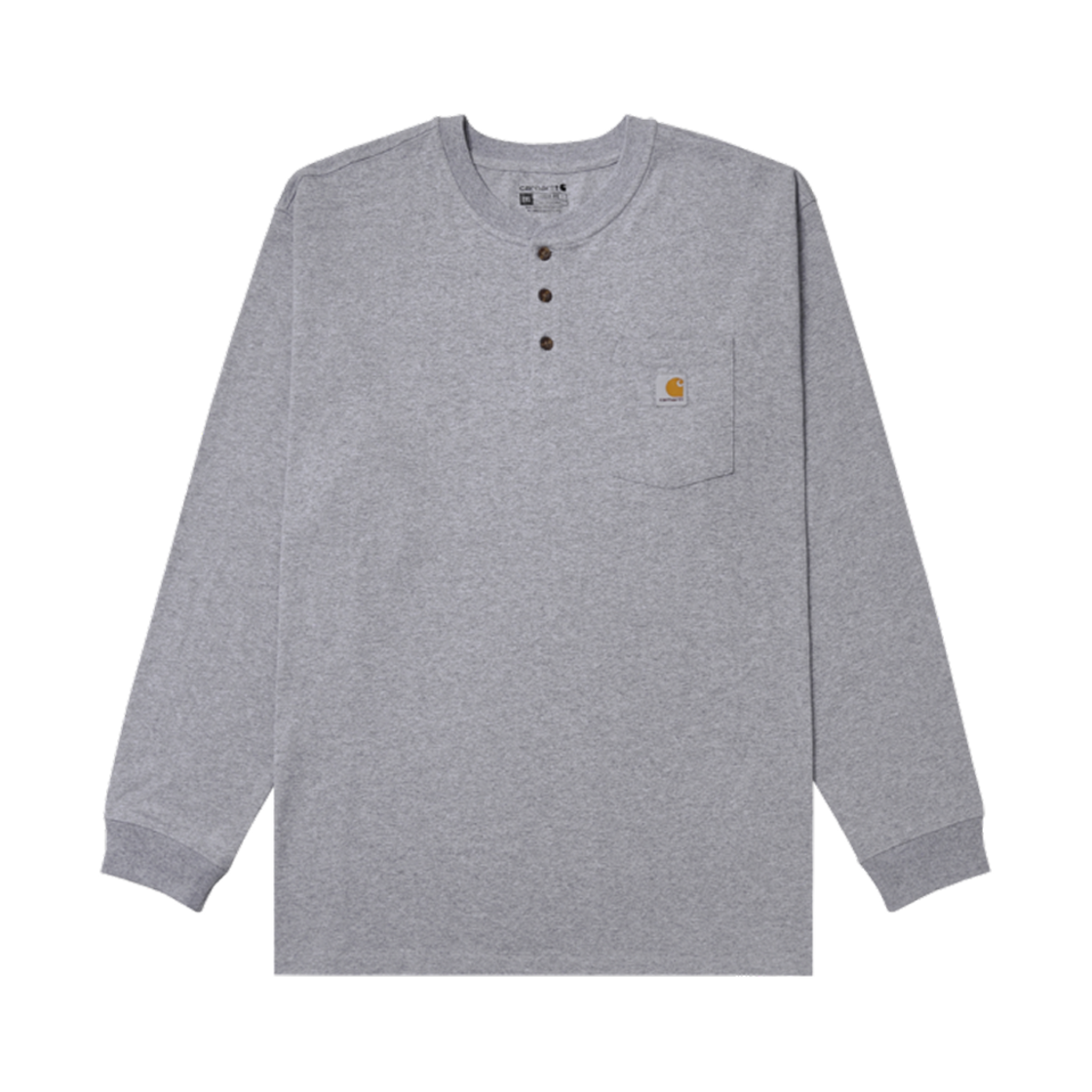 K128-HGY Carhartt Henley Regular Long Sleeve Pocket T-Shirt Heather Grey