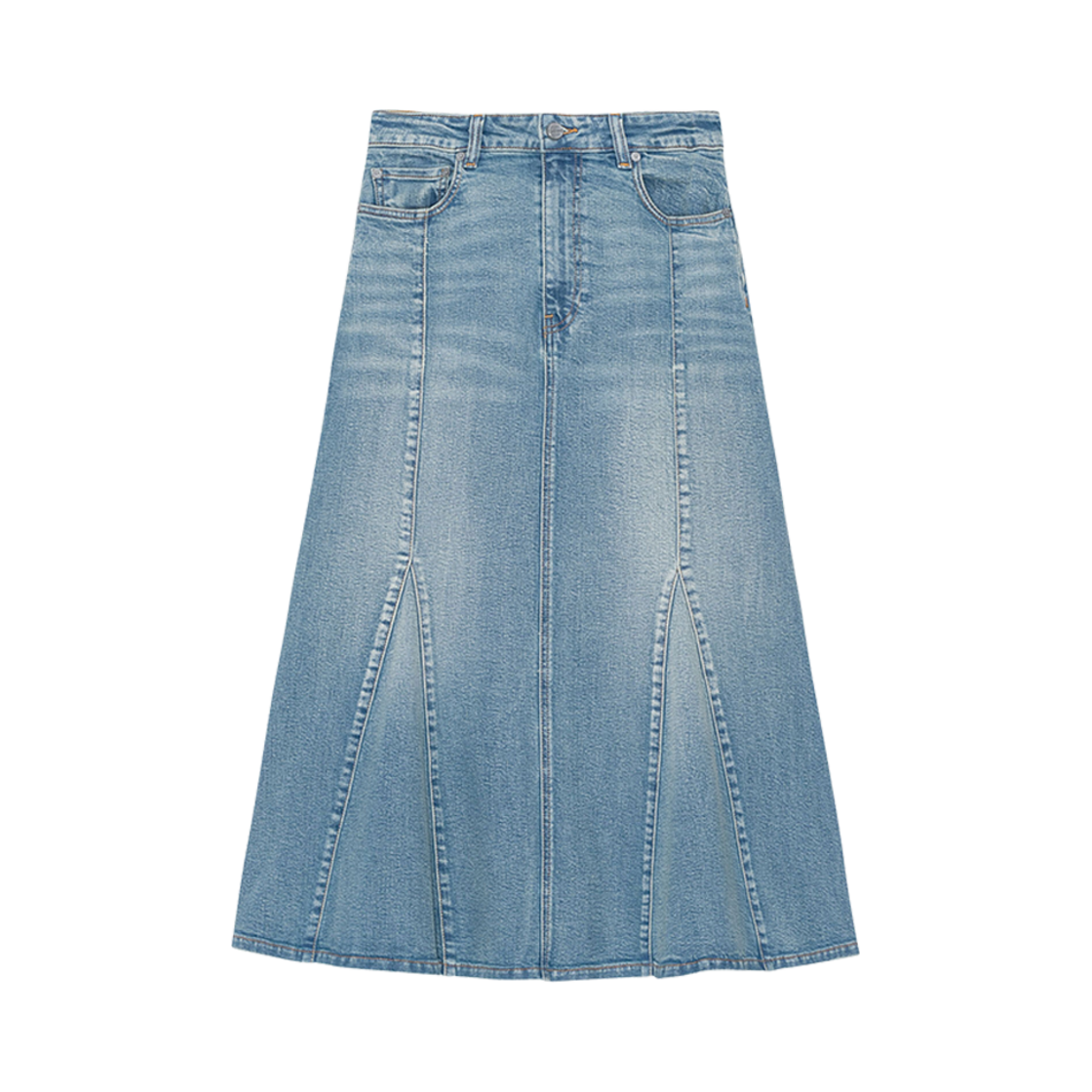 (W) 가니 데님 페플럼 스커트 틴트 워시((W) Ganni Denim Peplum Skirt Tint Wash)
