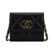 Chanel 19 Flap Coin Purse with Chain Lambskin & Gold Black