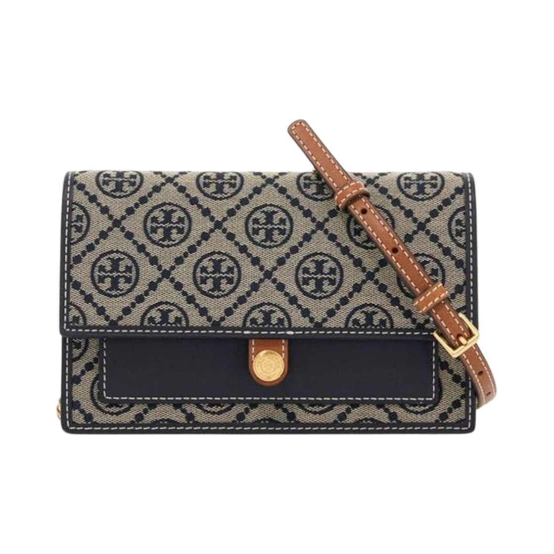 160486-405 Tory Burch T Monogram Chain Wallet Tory Navy