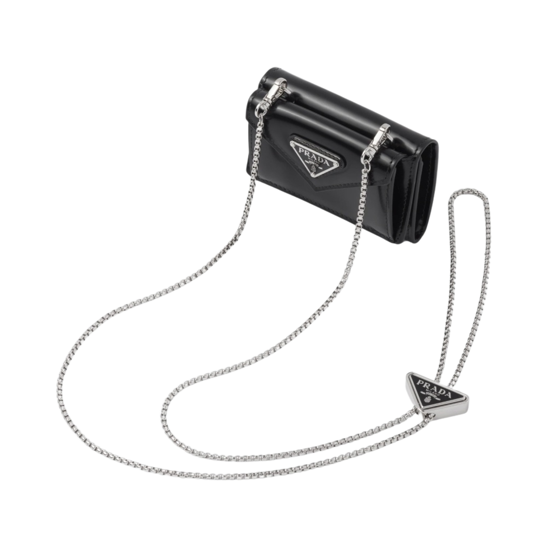 프라다 브러쉬드 레더 숄더 스트랩 카드 홀더 블랙(Prada Brushed Leather Card Holder with Shoulder Strap Black) - 4