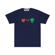 (W) Play Comme Des Garcons Triple Heart Print T-Shirt Navy