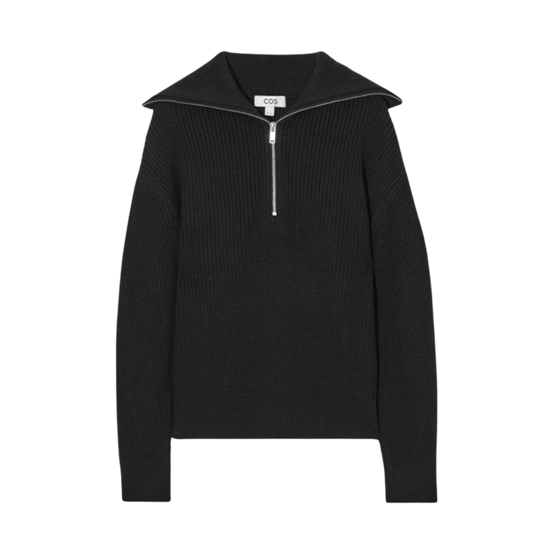(W) 코스 울 코튼 하프 집업 점퍼 블랙((W) COS Wool and Cotton Half Zip Jumper Black)