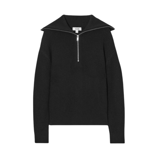 1099812014 (W) COS Wool and Cotton Half Zip Jumper Black
