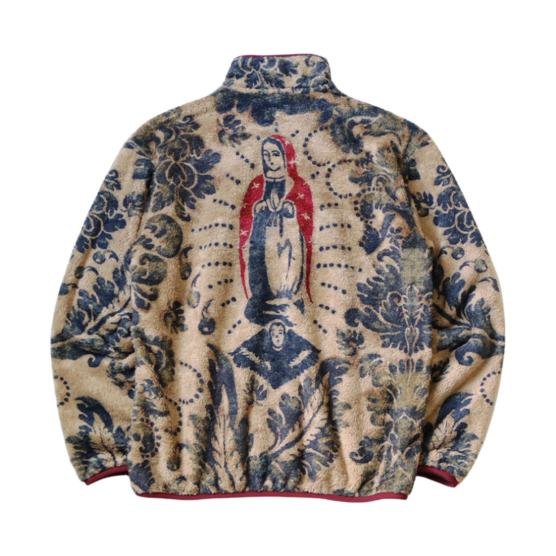 K2012LC142/EK-1691LC Kapital Damask Pattern Fleece Snap T-Shirt Virgin Maria Beige