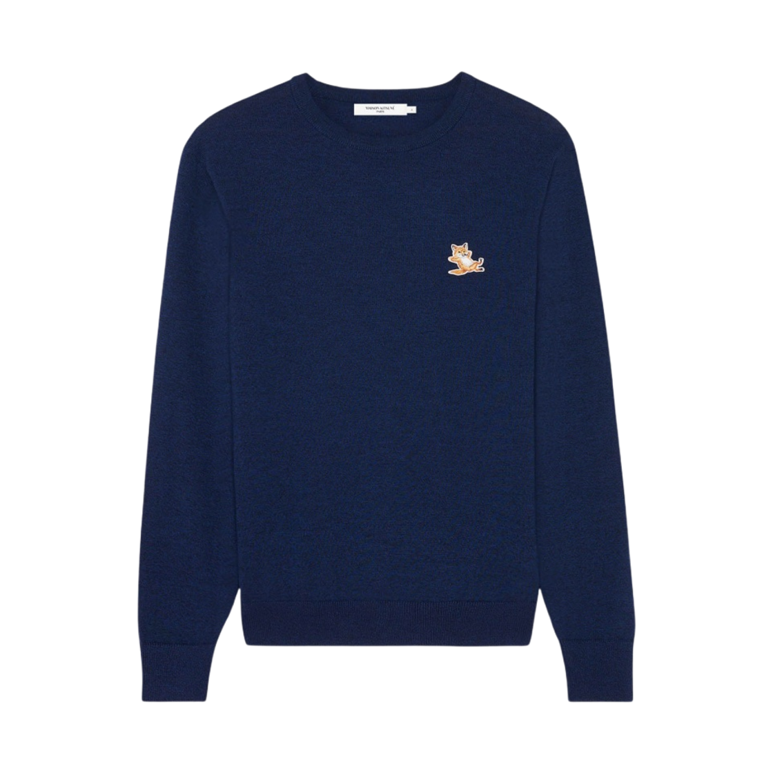 메종 키츠네 칠랙스 폭스 패치 클래식 라운드넥 점퍼 네이비 멜란지(Maison Kitsune Chillax Fox Patch Classic R-Neck Jumper Navy Melange)