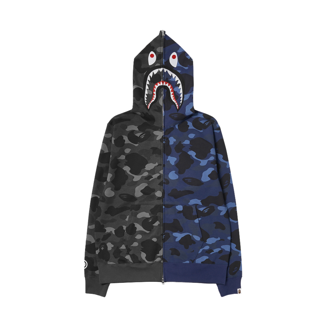 베이프 컬러 카모 세퍼레이트 샤크 풀 집 후드 블랙 네이비(BAPE Color Camo Separate Shark Full Zip Hoodie Black Navy)