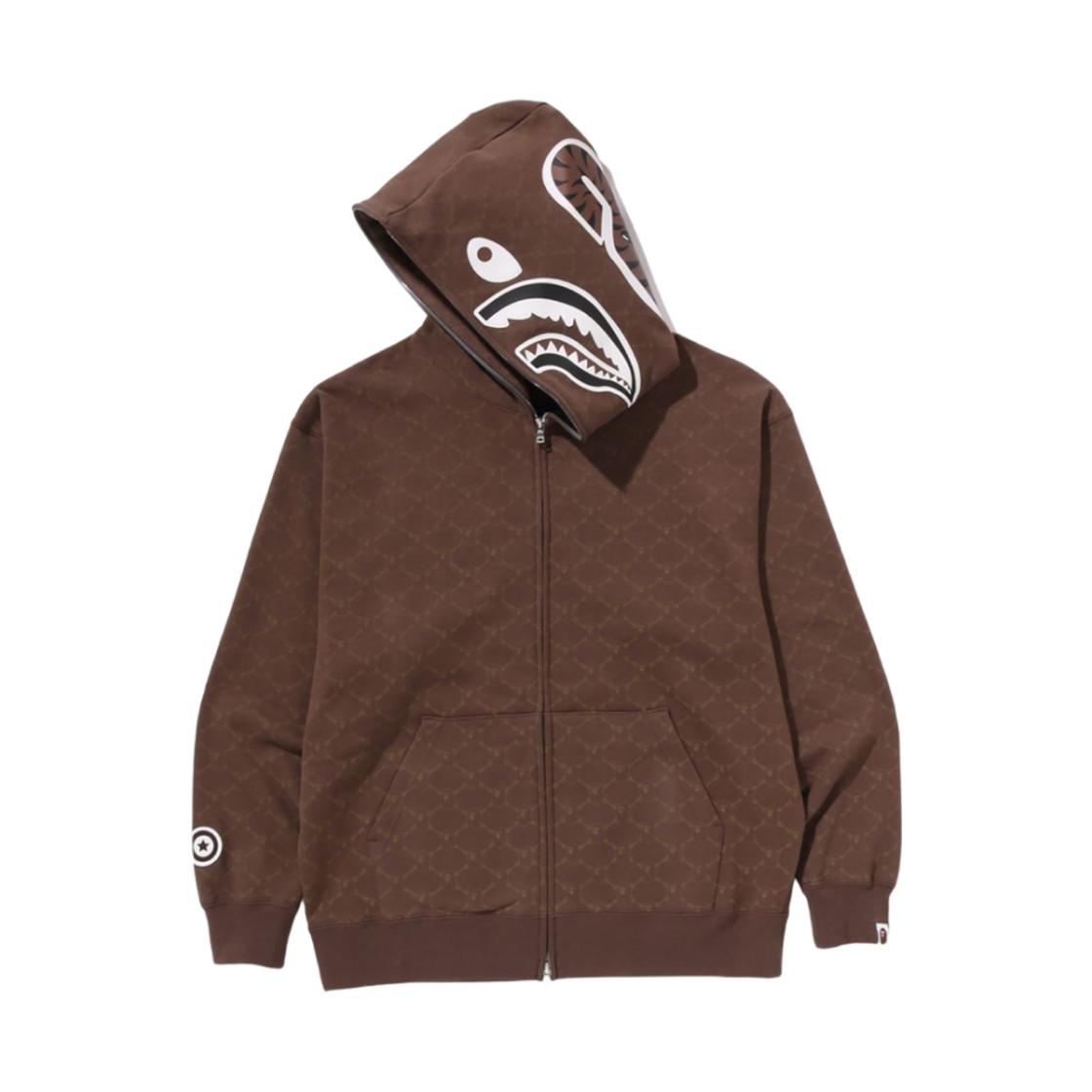 - BAPE College Monogram Relaxed Fit Shark Full Zip Hoodie Brown