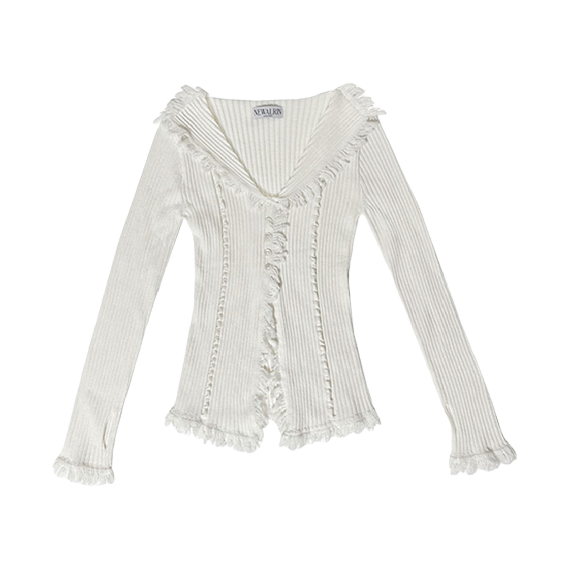 24FWTOP01-IVORY Newalrin Bohemian Tassel Line Knit Cardigan Ivory