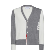 Thom Browne Funmix 4-Bar Relaxed Fit V-Neck Cardigan Grey