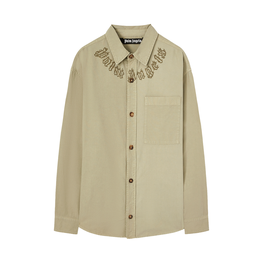 P7SMMC682 PALM ANGELS Gd Neck Logo Overshirt Camel