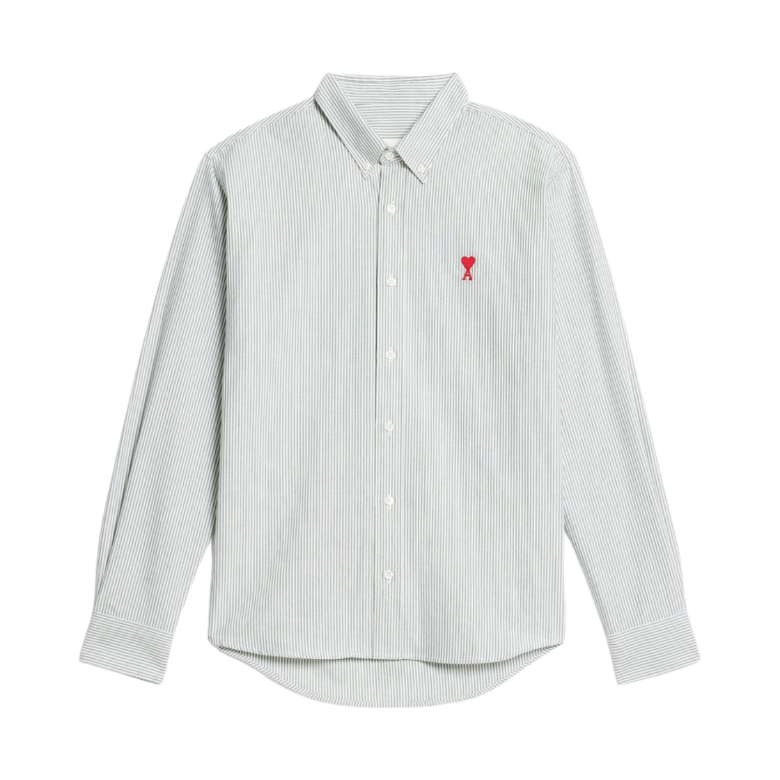 아미 스몰 하트 로고 스트라이프 버튼 다운 셔츠 그린 내츄럴 화이트(AMI de Coeur Striped Button-Down Shirt Green Natural White)