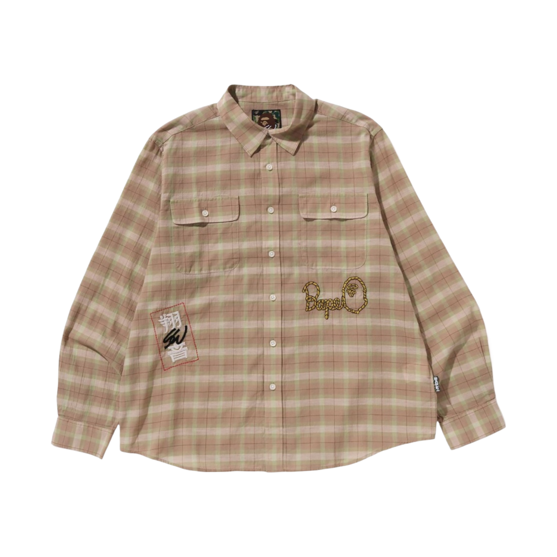베이프 x 션 우더스푼 자수 체크 셔츠 베이지