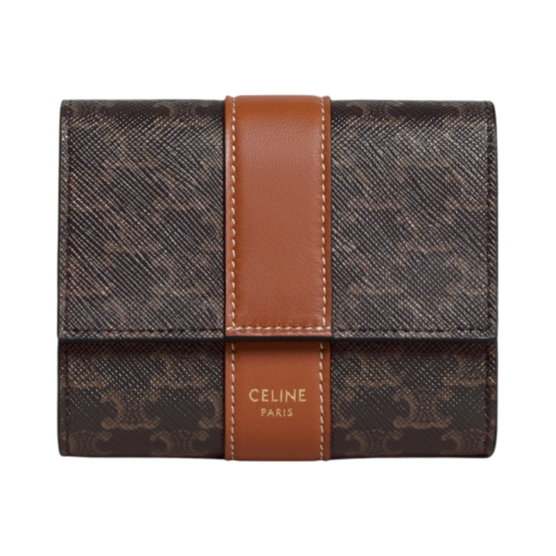 셀린느 트리옹프 캔버스 & 램스킨 스몰 트라이폴드 월렛 탄(Celine Small Tri-Fold Wallet in Triomphe Canvas & Lambskin Tan)