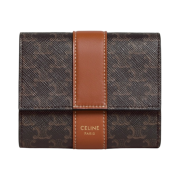 Celine Small Tri-Fold Wallet in Triomphe Canvas & Lambskin Tan