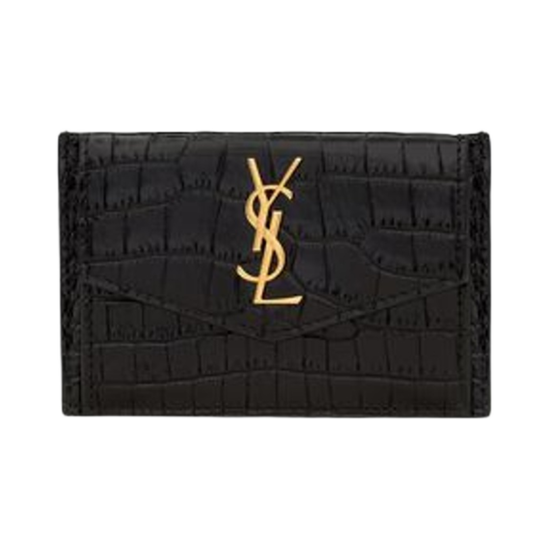생로랑 업타운 플랩 카드 케이스 크로커다일 엠보스 샤이니 레더 느와르(Saint Laurent Uptown Flap Card Case in Crocodile-Embossed Shiny Leather Noir) - 1