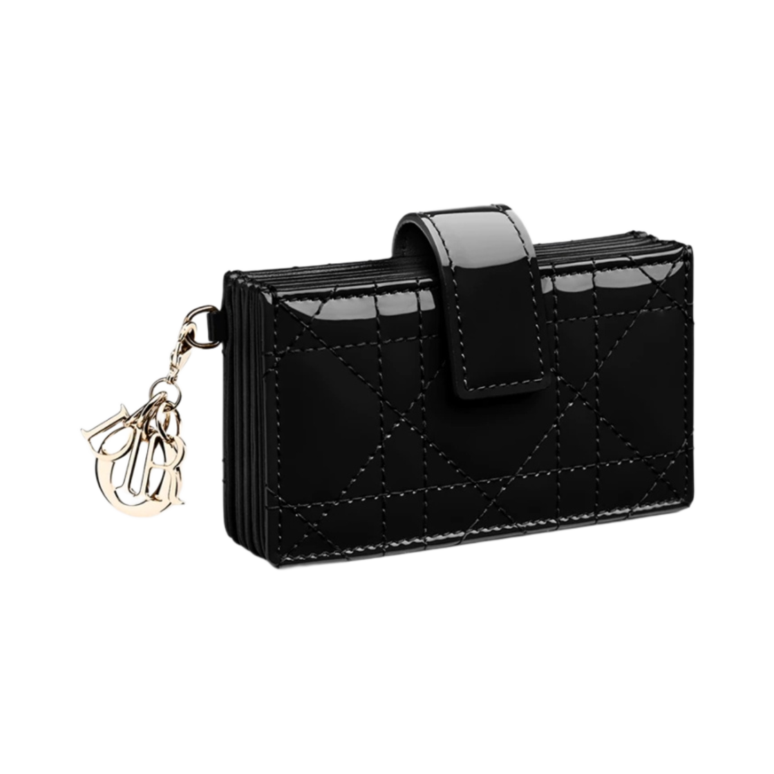 S0074OVRB-M900 Dior Lady 5-Gusset Card Holder Patent Cannage Calfskin Black