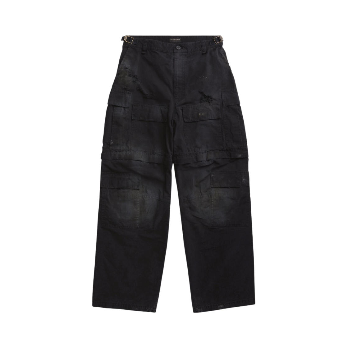 발렌시아가 코튼 립스탑 라지 핏 카고 팬츠 블랙