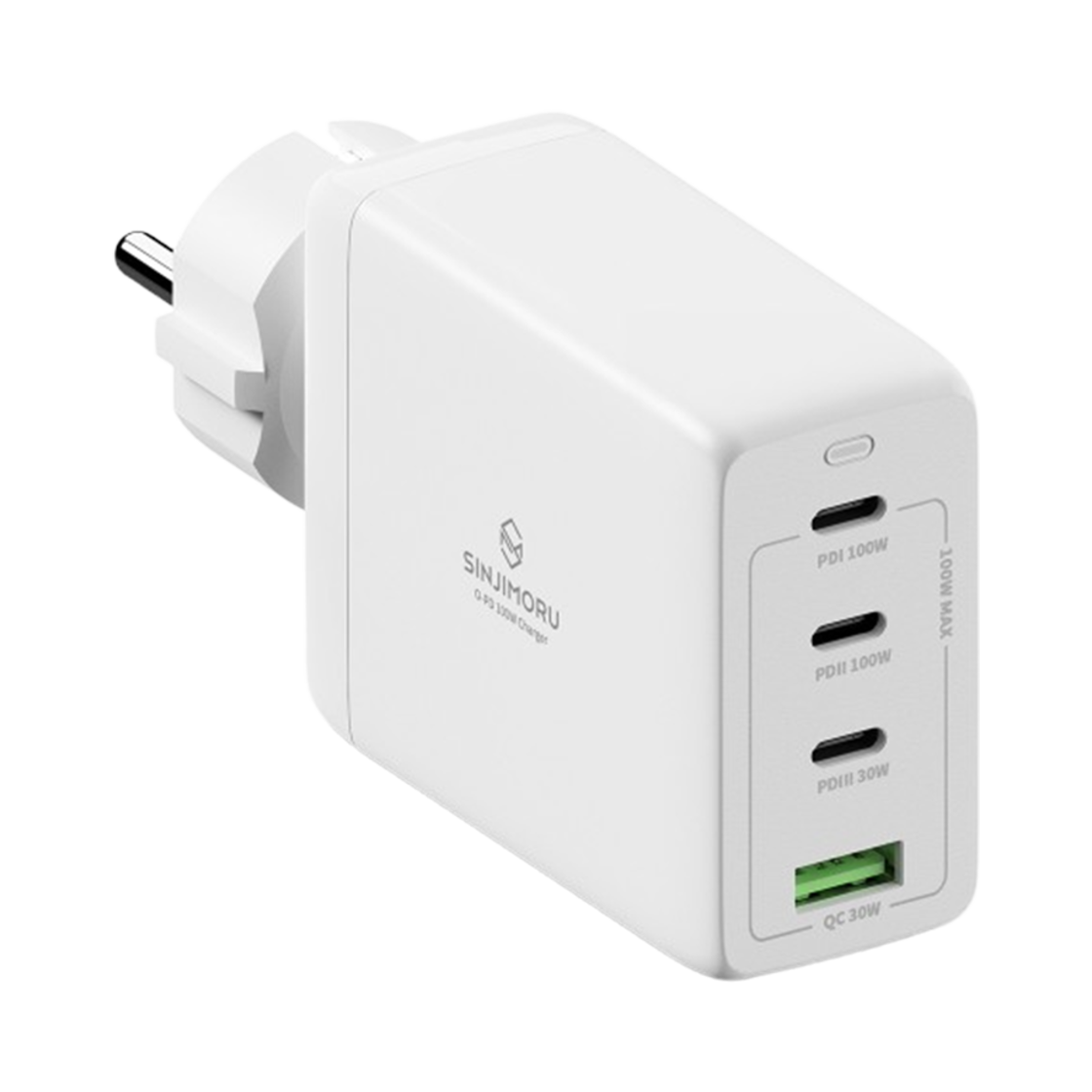 S500100005 SINJIMORU GaN 100W USB C Type Quick 4 Port Multi PD Charge Adapter White