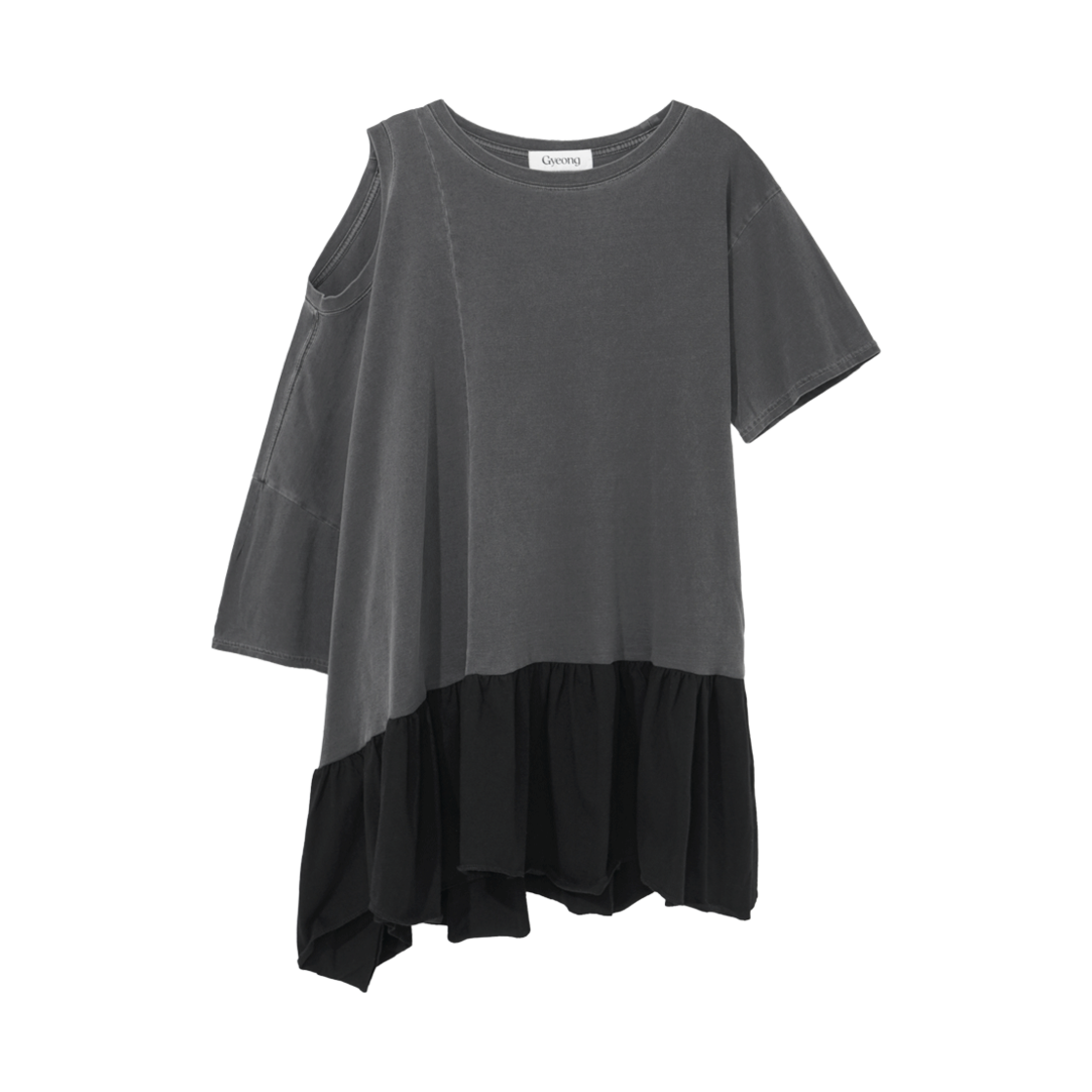 경 오픈 숄더 미니 드레스 차콜(Gyeong Open Shoulder Mini Dress Charcoal)