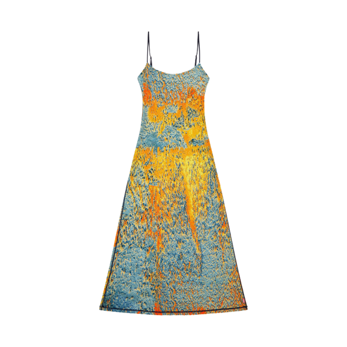 (W) 디젤 롱 프린트 클리어 크리스탈 드레스 블루 오렌지((W) Diesel Long Printed Dress with Clear Crystals Blue Orange) - 1