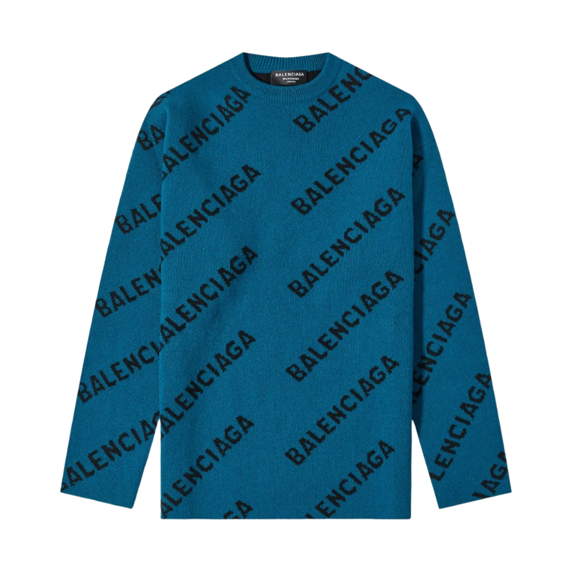 발렌시아가 올오버 로고 크루넥 니트 페트롤 블루(Balenciaga Allover Logo Crewneck Knit Petrol Blue) - 1
