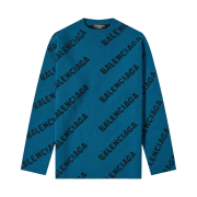 Balenciaga Allover Logo Crewneck Knit Petrol Blue