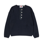 N ARCHIVE Archive Heavy Weight Cotton Damage Detail Henry Neck Knit Navy