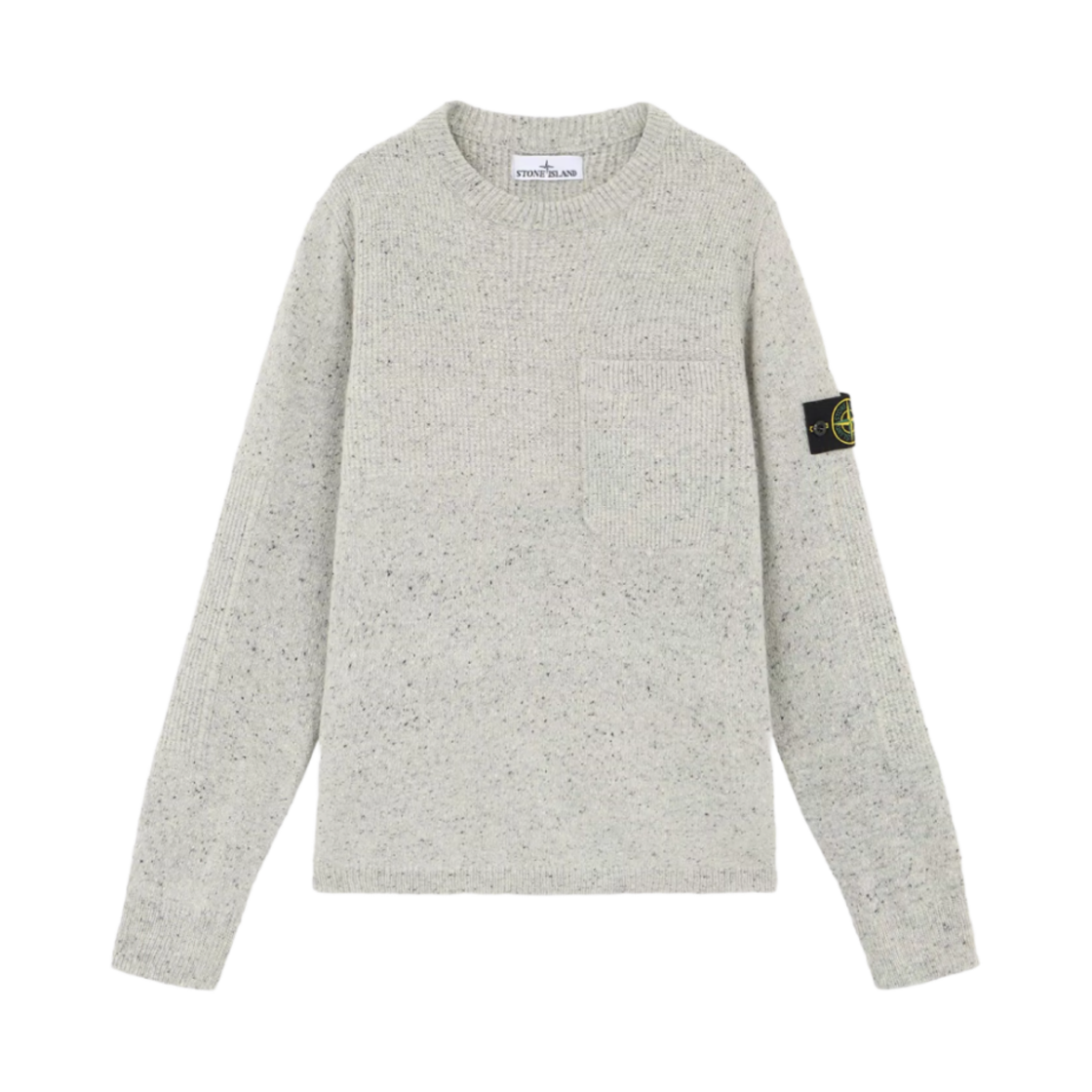 8115562B1-V0060 Stone Island 562B1 Speckled Wool Nylon Silk Loose Fit Crewneck Sweater with Pocket Grey - 24FW