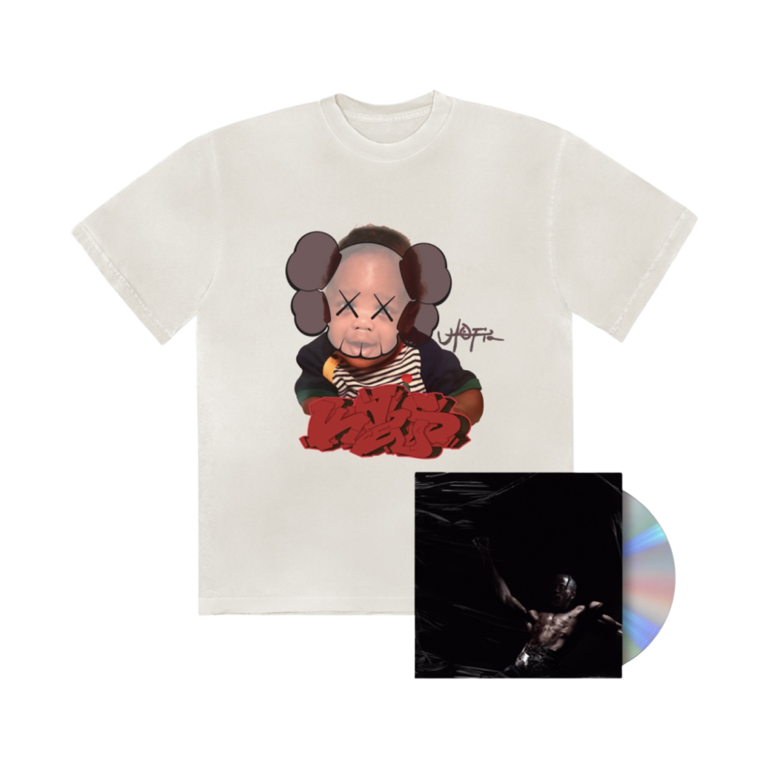 트래비스 스캇 x 카우스 티셔츠 1 화이트 유토피아 CD 팩(Travis Scott Utopia x KAWS T-Shirt I White Utopia CD Pack) - 1