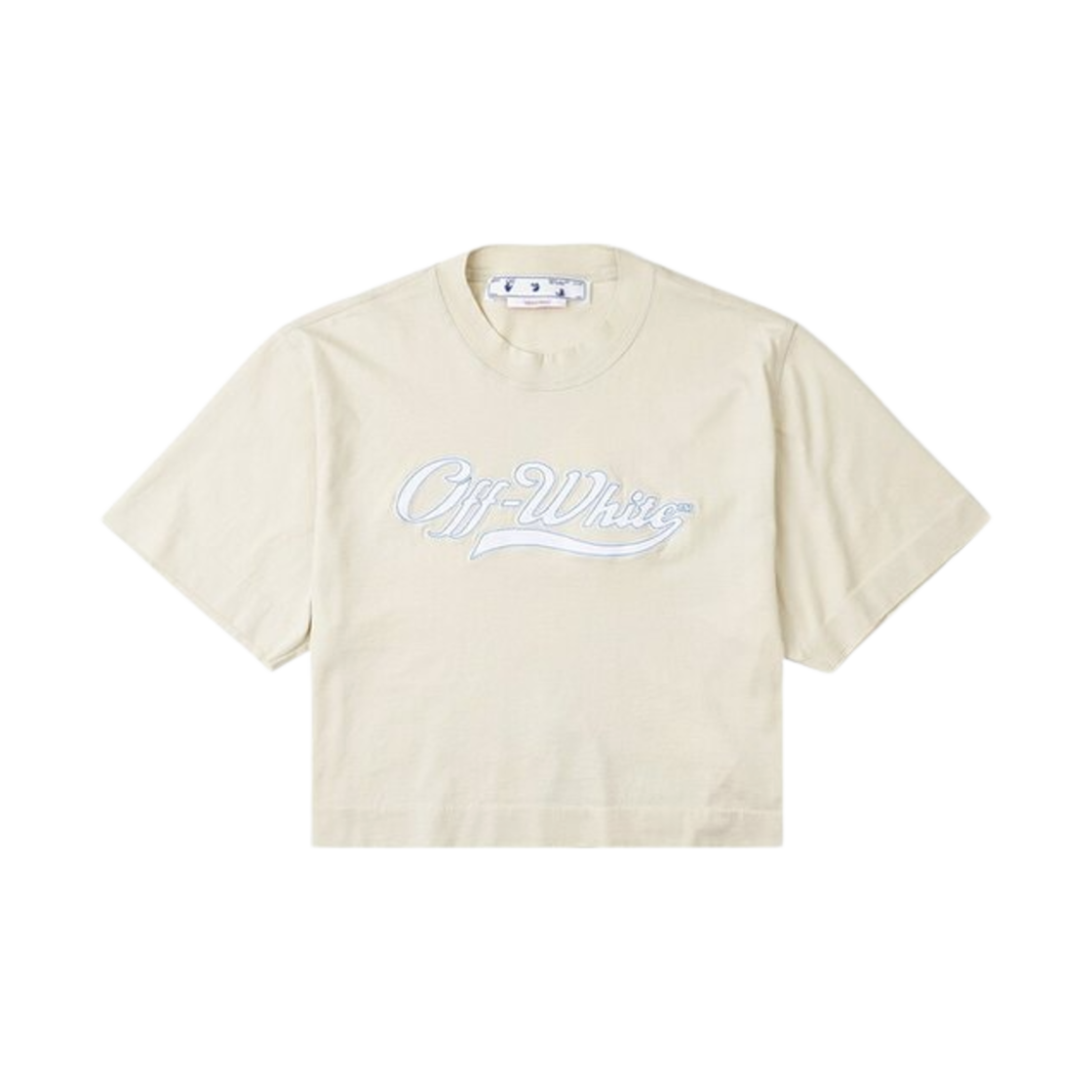 OWAA090S23JER0046145 (W) Off-White Embroidered Baseball Logo Cropped T-Shirt Beige Blue