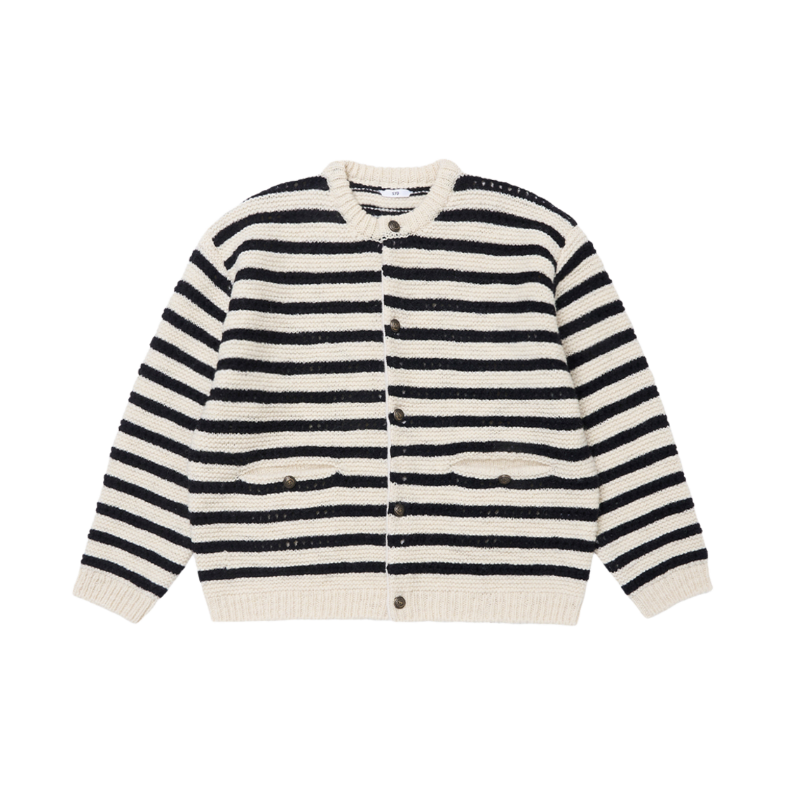 ST2409KTCS02 STU Round Neck Stripe Cardigan Iovry