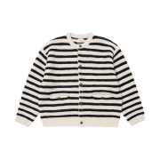STU Round Neck Stripe Cardigan Iovry