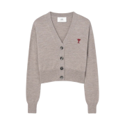 (W) AMI de Coeur Cropped Cardigan Light Beige