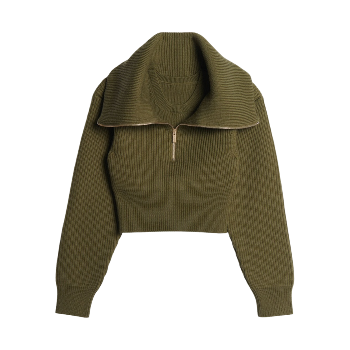 (W) 자크뮈스 라 마이유 리소울 더블 칼라 스웨터 카키((W) Jacquemus La Maille Risoul Double Collar Sweater Khaki) - 1