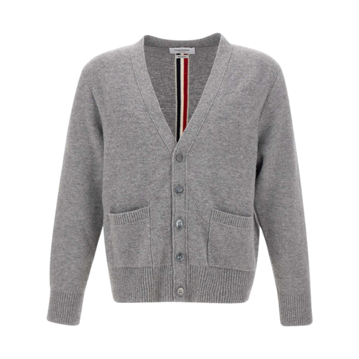 Thom Browne Merino Wool Washed Pique Cardigan Light Grey