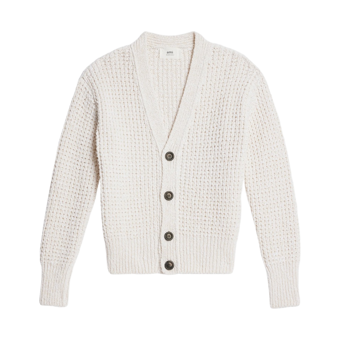 UKC061-KN0009-168 AMI Waffle Knit Cardigan Natural White